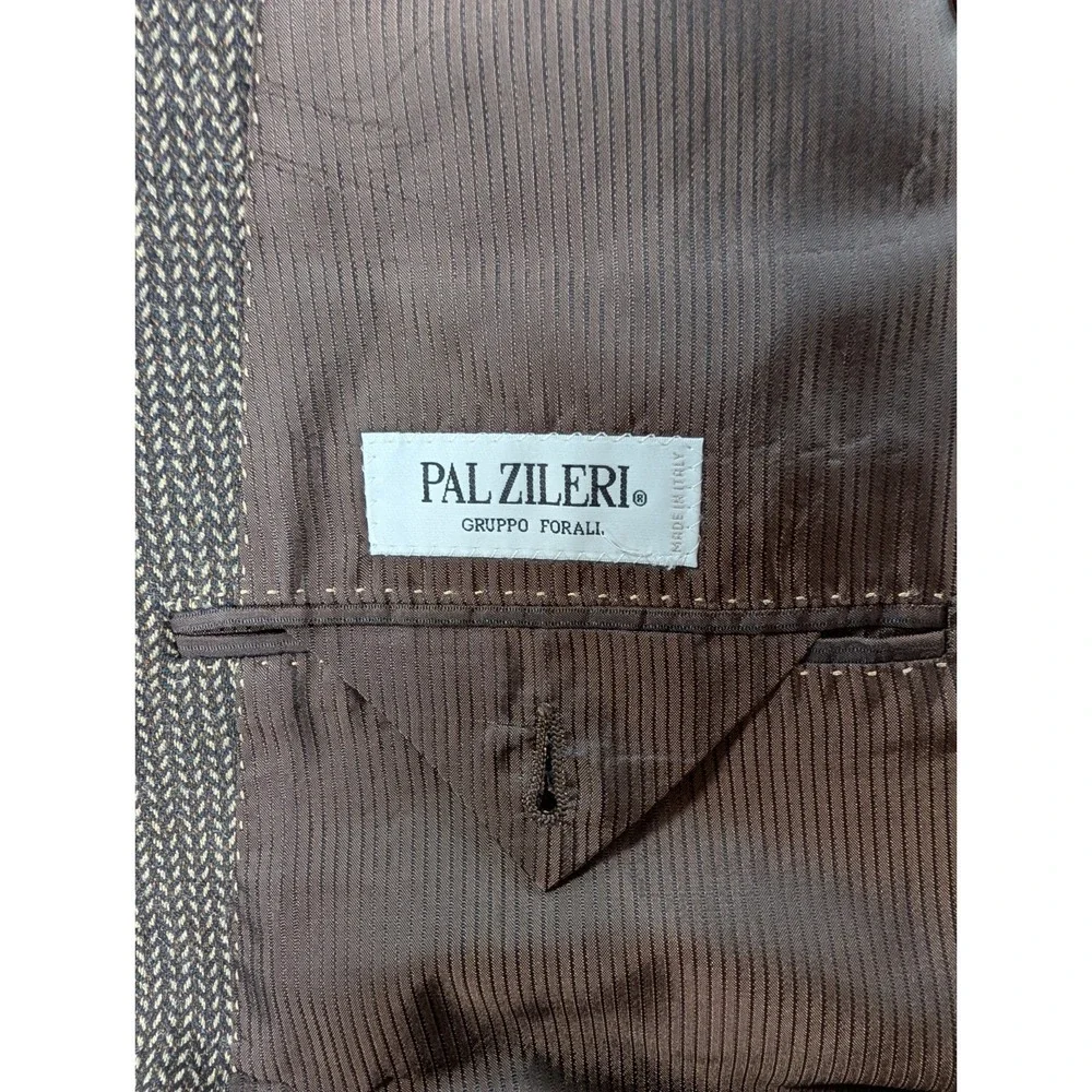 Pal Zileri 56L EU (46L US) Sport‎ Coat Brown Herringbone Virgin Wool Made Italy